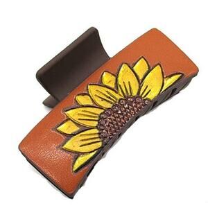 Western Design Hair Claw Clip Vegan Tooled Leather Sunflower